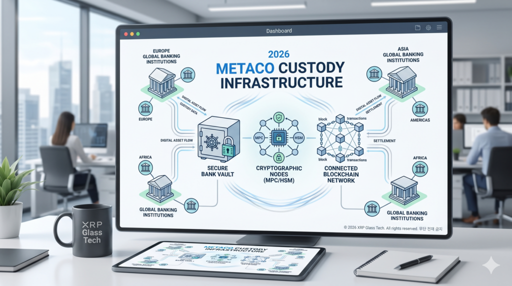 2026년 글로벌 대형 은행들의 메타코(Metaco) 하모나이즈 디지털 자산 커스터디 수탁망 및 암호학적 보안 아키텍처 구조도