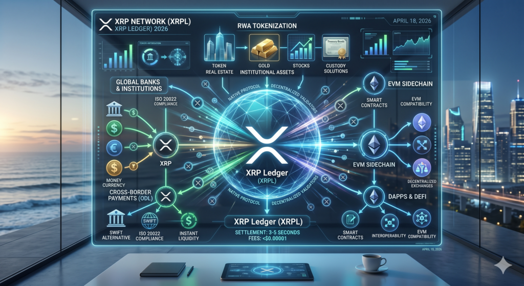 2026년 리플(XRPL) 네트워크 생태계 통합 조감도: ISO 20022 기반 기존 금융망 연결, RWA 실물 자산 토큰화 및 EVM 사이드체인 인프라 구조